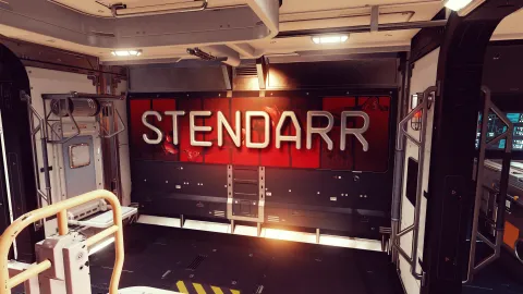 Beautiful ship name on the inside of a custom hab on Aevi's Aerospace ship, Stendarr.