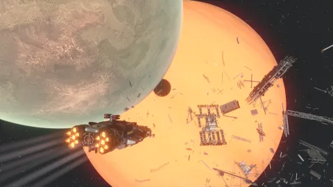 Cruising toward a station from the Retrograde mod.