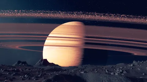 Stunning vista from the moon Grimsey in the Narion system.